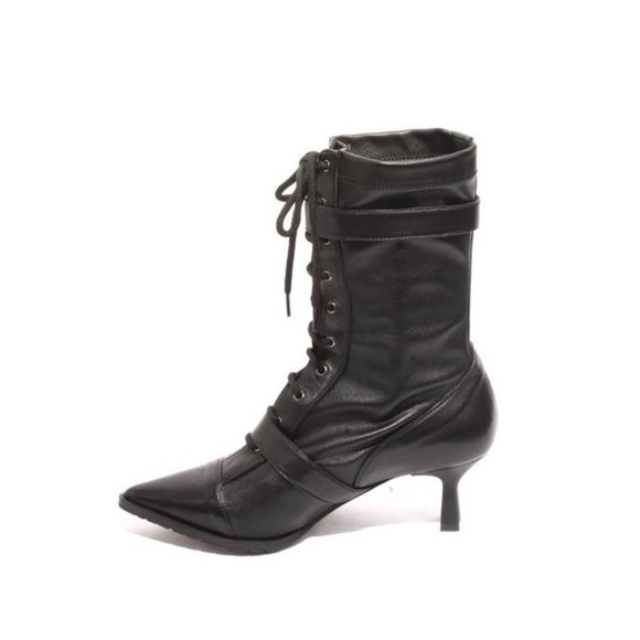 Isabelle 419s Black Leather Stretch Pointy Mid-Calf Heel Boots - Picture 6 of 8
